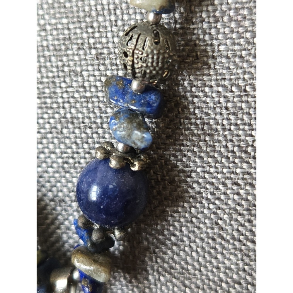 Vintage Sodalite Pendant Beaded Necklace Lapis Lazuli 18K GF Clamp Deep Blue - Picture 4 of 11